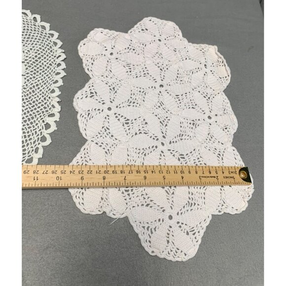 Vintage Vintage White Crochet Doilies Set of 2 Handmade Lace Decor - Picture 5 of 8